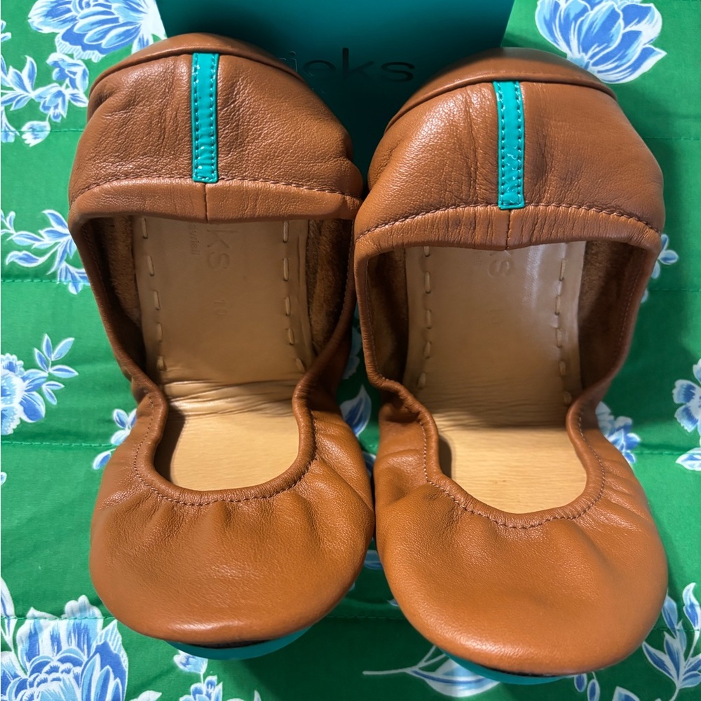 Tieks Brown and Blue Ballet Flats with Elastic Straps